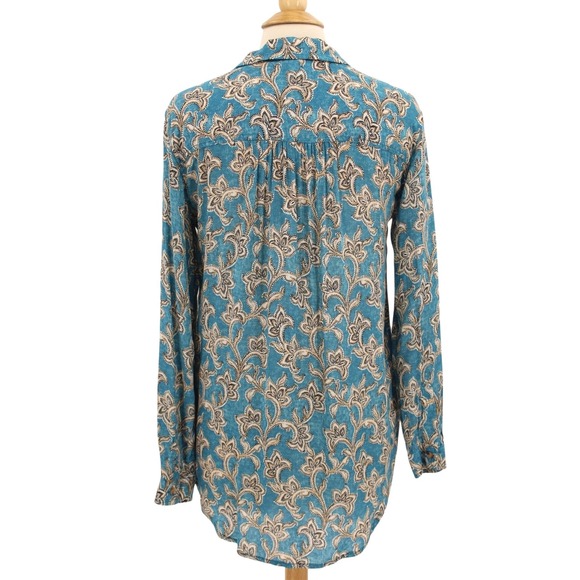 Anthropologie Pilcro Leilani Button Down Tunic Top XS Teal Paisley - Picture 3 of 15